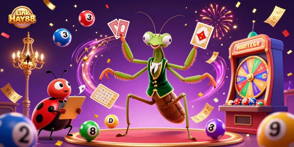 Experience the excitement at Link HAY88 with unique characters and vibrant lottery elements.