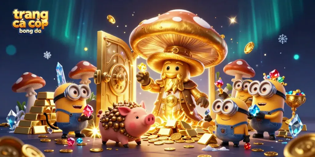 Engage with trang cá cược bóng đá as the wizard conjures treasures in a vibrant 3D illustration.