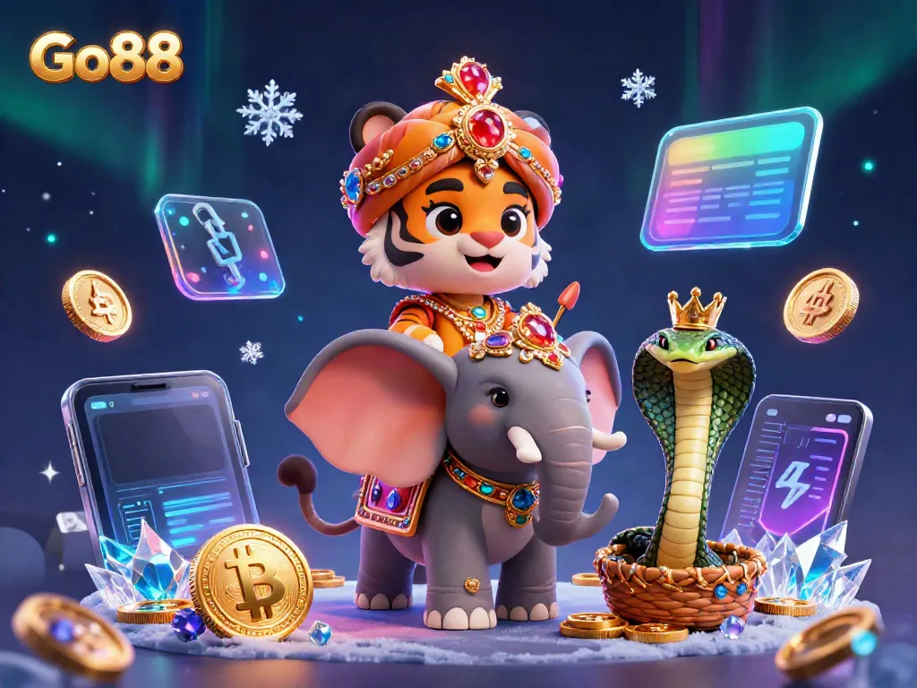 Experience the vibrant online casino world with Go88's dazzling offerings in this colorful illustration.