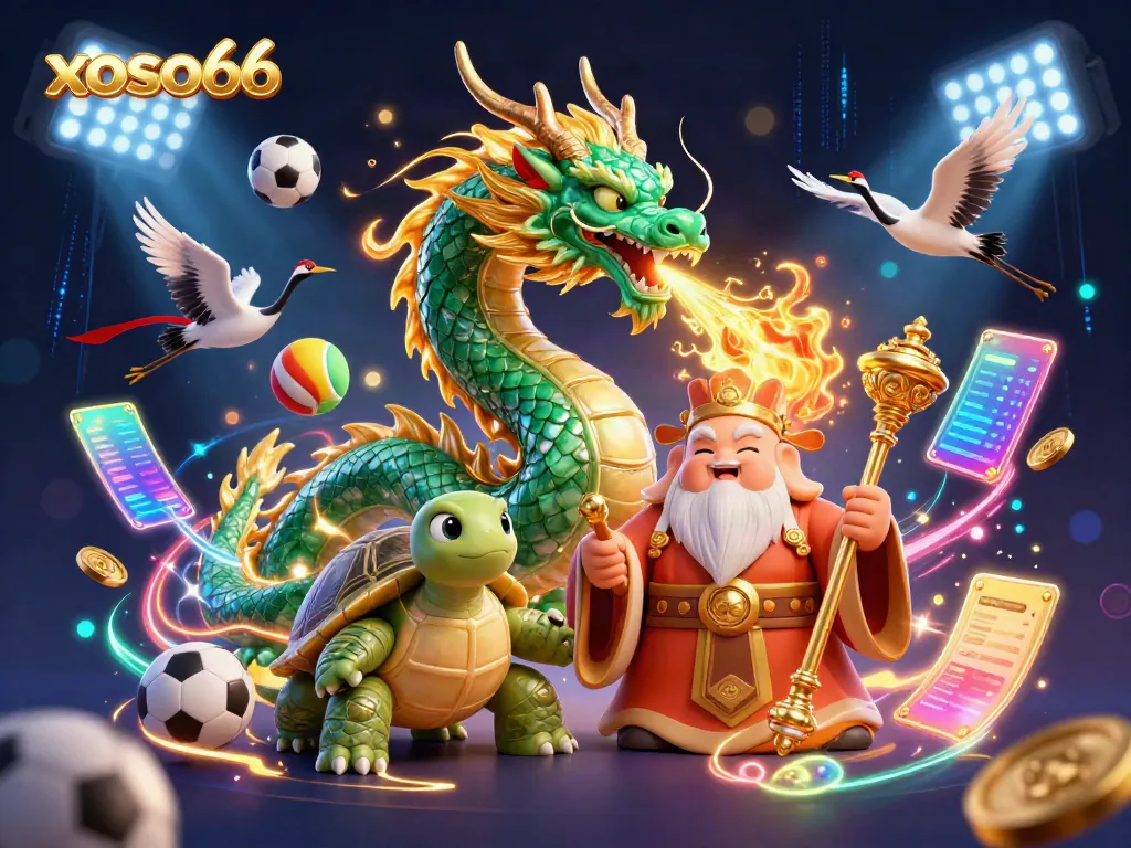 Engage with xoso66's thrilling online gambling experience featuring vibrant gaming symbols and characters.