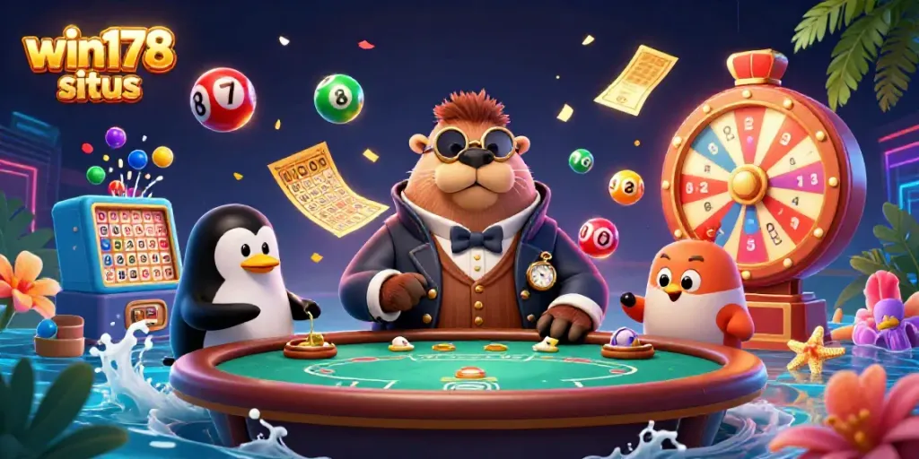 Join the fun at win178 situs with a whimsical underwater poker game featuring unique characters and vibrant elements.