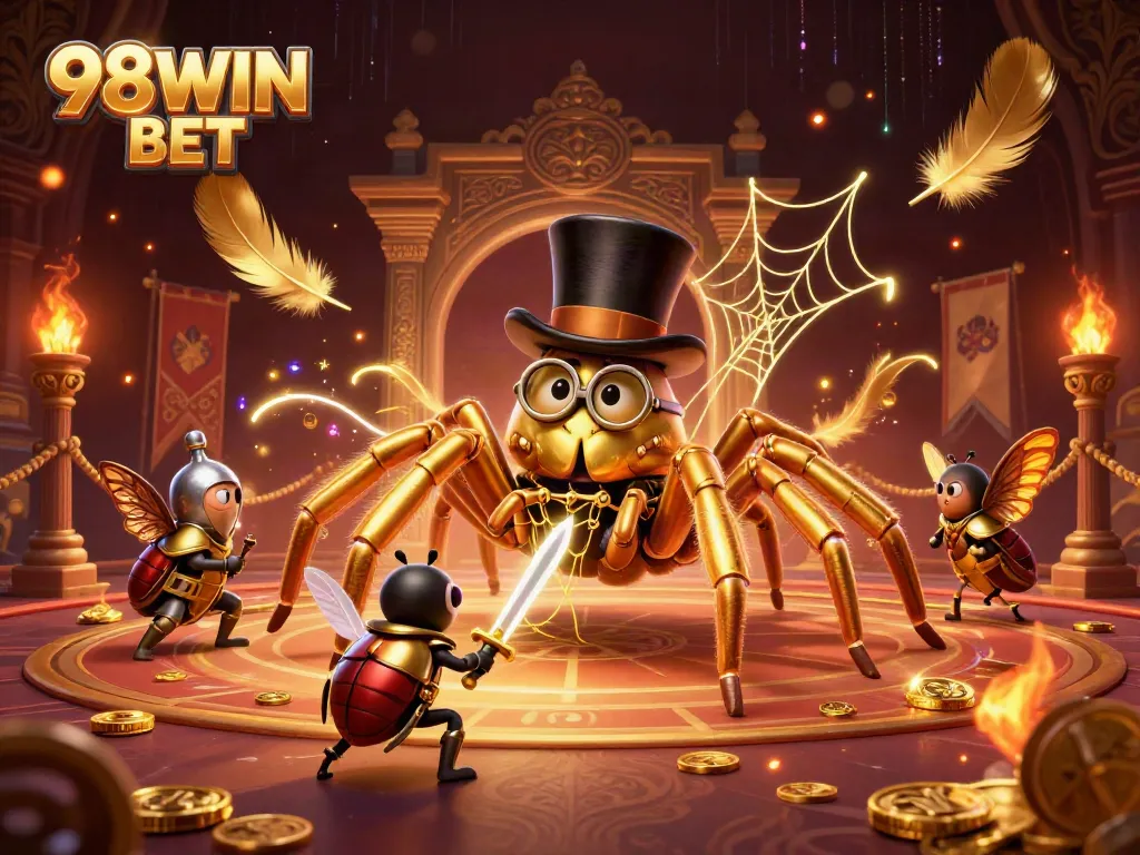 Experience gaming excitement with 98WIN BET's golden tarantula and beetle knight showdown.