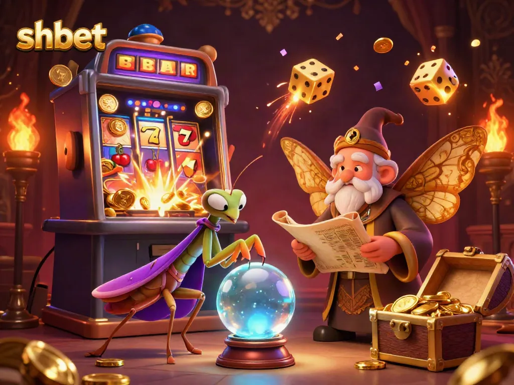 Experience the thrill of shbet with a vibrant 3D illustration showcasing fortune tellers amidst dazzling casino elements.