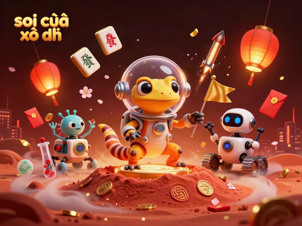 Experience the thrill of soi cầu xổ số with a dynamic Martian gecko discovering a golden casino.