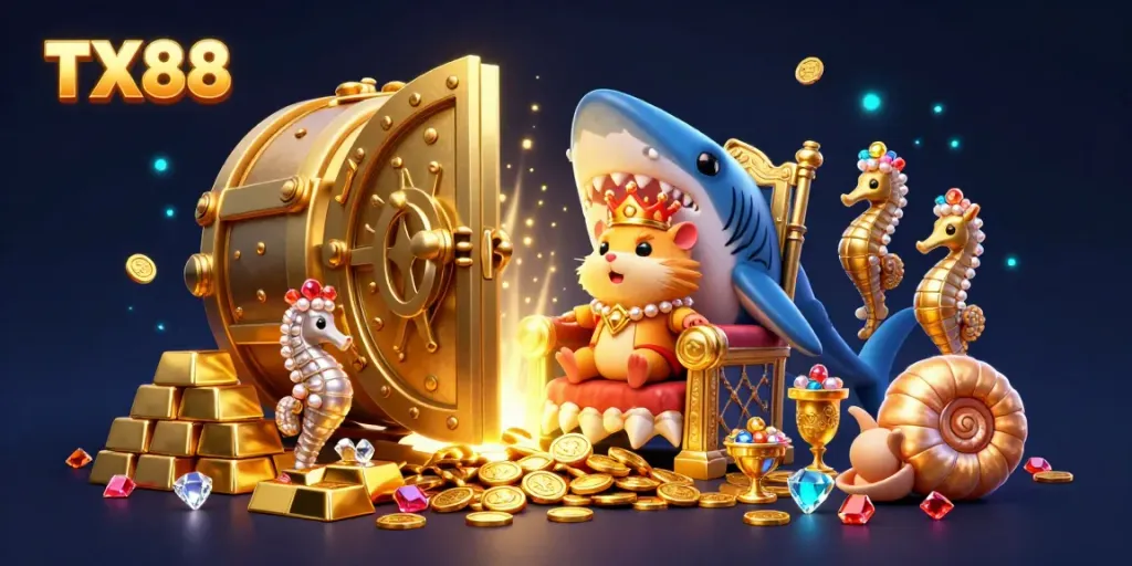 Engage in the sparkling gold treasure ambiance of TX88's thrilling gambling experience.