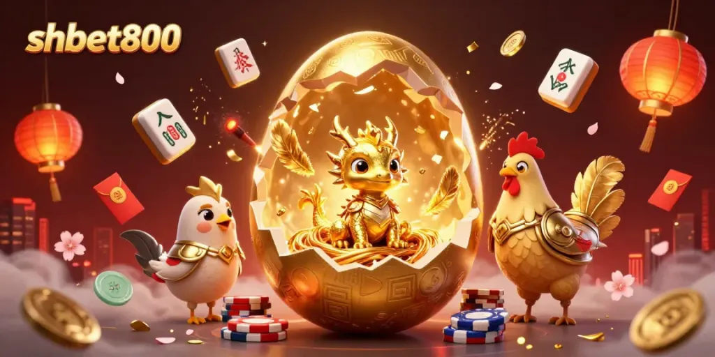 Engage with shbet800 through a thrilling 3D scene of a golden dragon, poker chips, and festive elements.