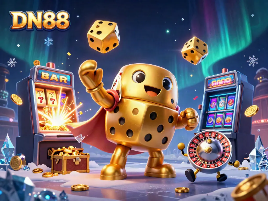 Engage with DN88's vibrant casino world featuring golden dice and exciting games.