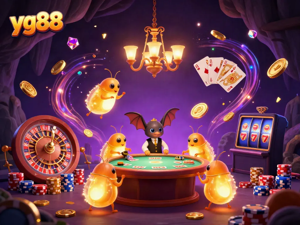 Experience the excitement at yg88 casino with glowing elements like a bat dealer and vibrant games.