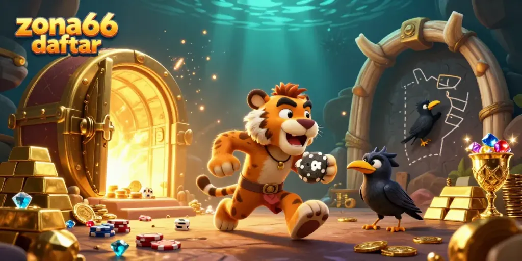 Engage with zona66 daftar at an exciting prehistoric casino featuring a sabertooth duo and treasure.