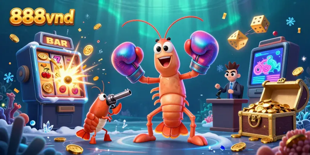 Experience the excitement of 888vnd gaming with a vibrant underwater casino scene featuring dynamic characters.