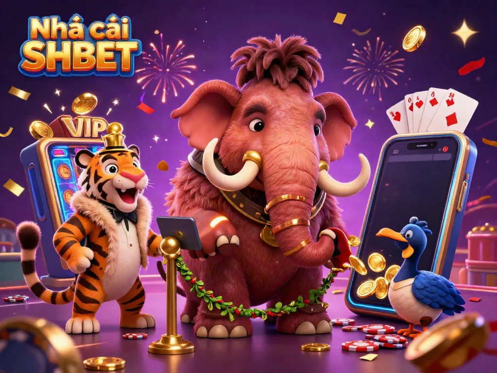 Experience the vibrant gambling scene at Nhà cái SHBET with a whimsical bouncer and VIP guests.