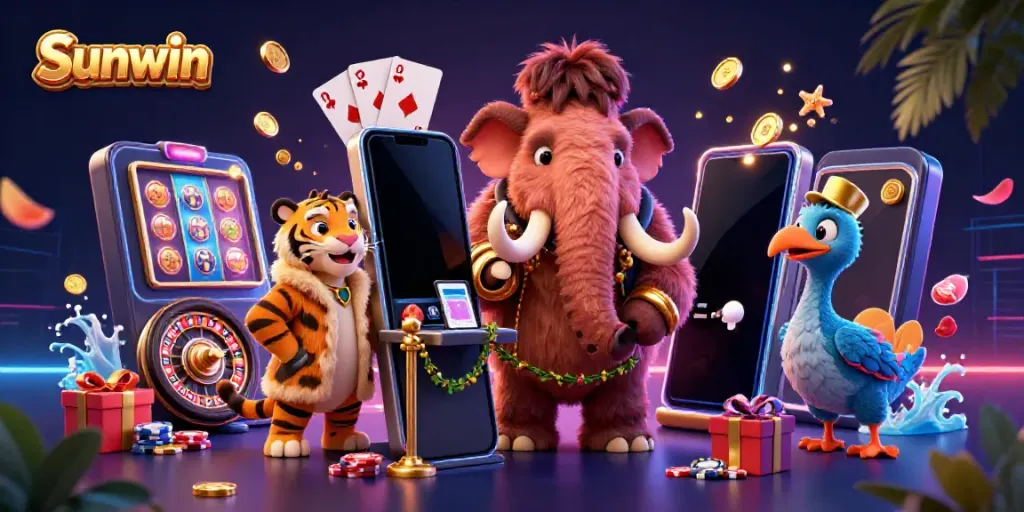Experience the vibrant world of Sunwin, featuring rich casino elements with a woolly mammoth bouncer and a saber-tooth tiger VIP.