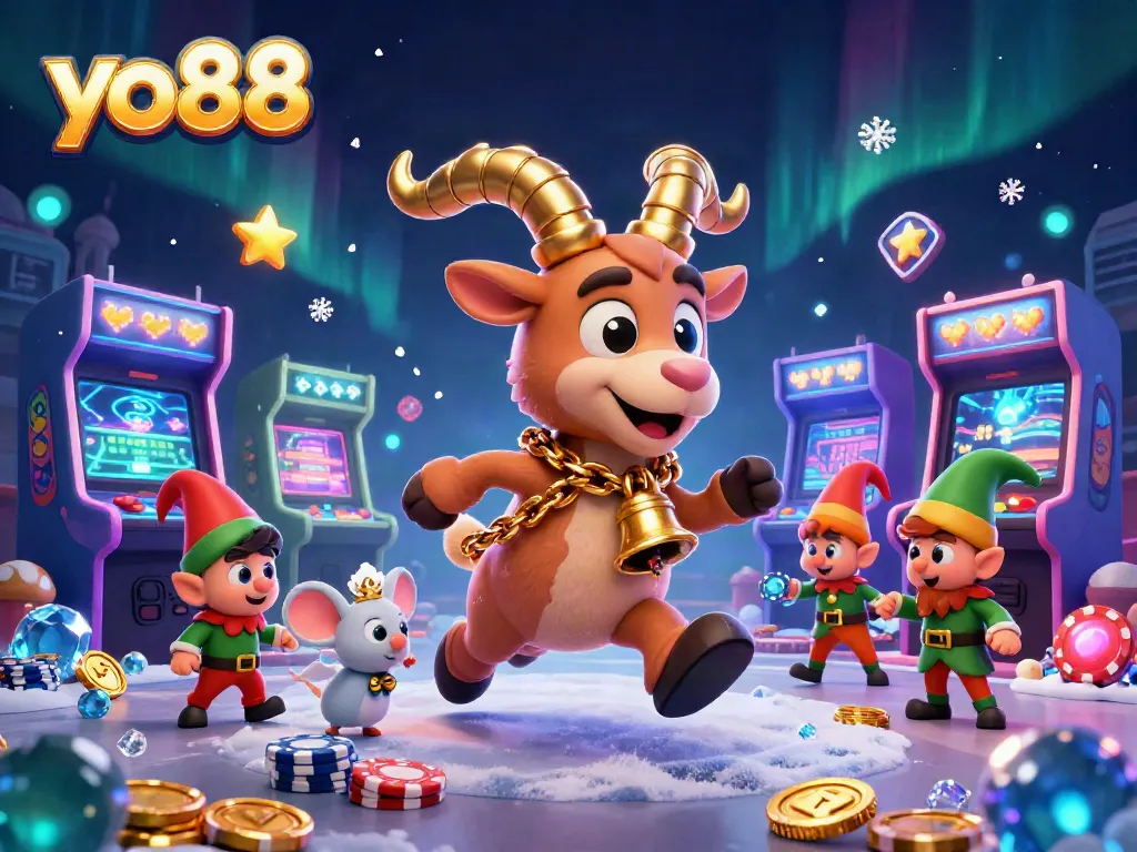 Engage with yo88's thrilling holiday horror casino experience featuring festive characters stealing chips.