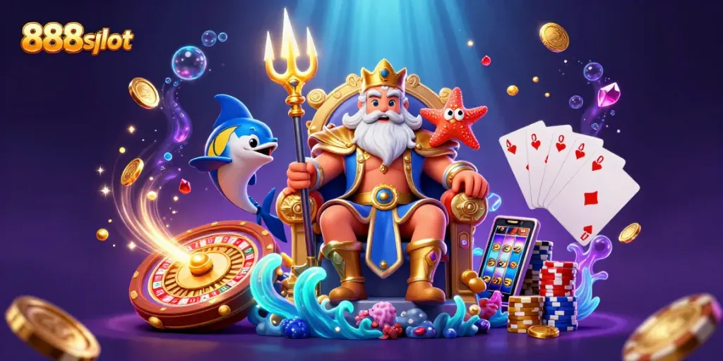 Experience excitement at 888slot with golden coins, vibrant poker chips, and thrilling gaming elements.