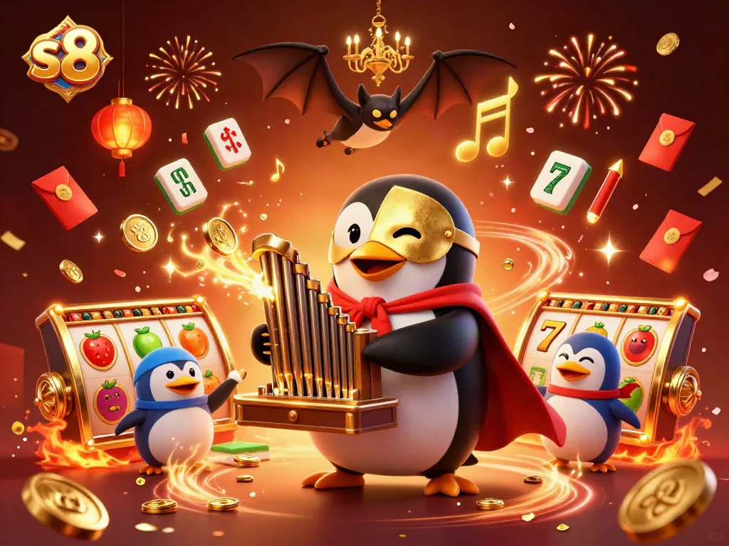 S8 captivates players with thrilling slot game scenes featuring vibrant symbols and dynamic gold coins cascading.