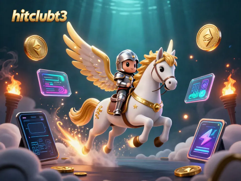 Engage with hitclubt3 as a celestial knight navigates a vibrant, digital gaming universe.