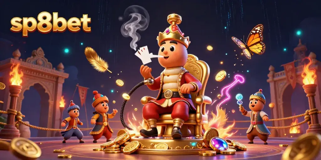 Experience thrilling gameplay with sp8bet in a vibrant, fantastical casino scene.