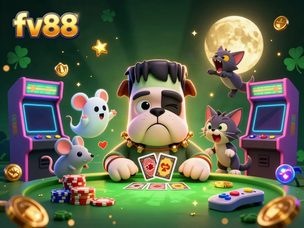 Engage in vibrant gameplay at FV88 featuring interactive casino characters in a lively setting.