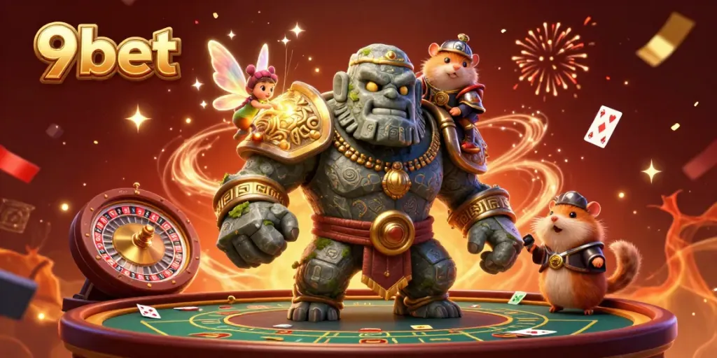 Experience the excitement of live casino games with 9bet's vibrant 3D illustration featuring a magical adventure.