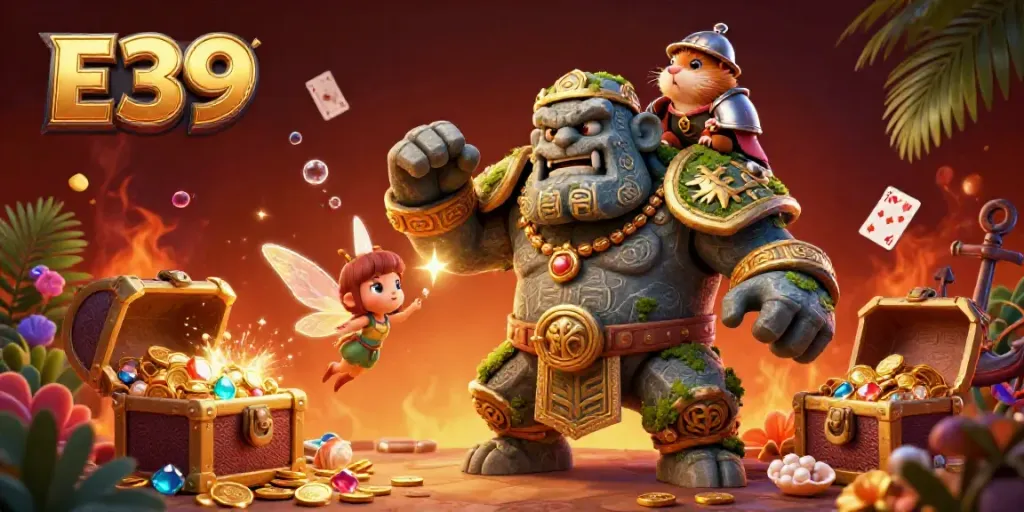 Experience vibrant E39 casino action with a golem guardian, fairy magic, and treasure!