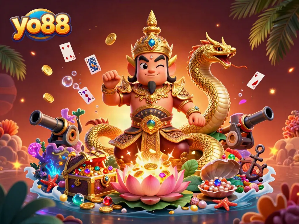 Join the excitement at yo88 with vibrant characters and casino games in a stunning 3D illustration.