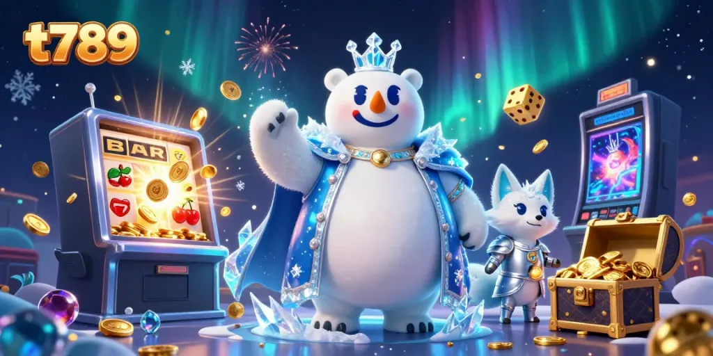 Experience the thrilling ambiance of t789's casino world with an explosive jackpot scene and enchanting characters.