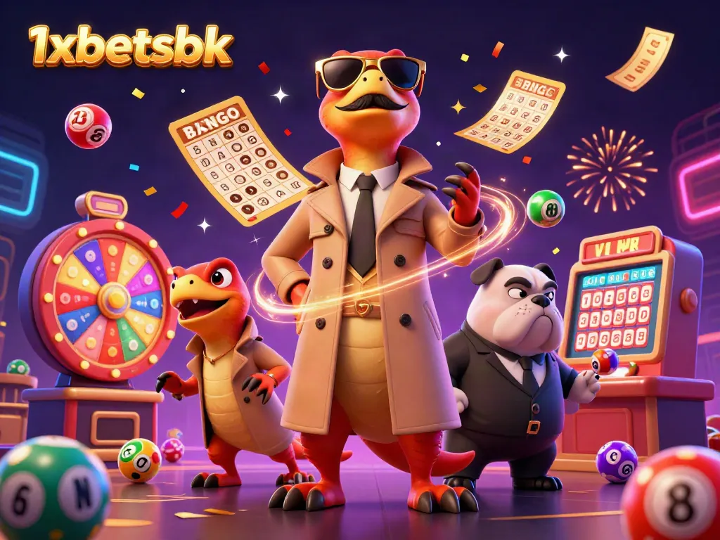 Experience the exciting gaming action at 1xbetsbk while colorful lottery elements bounce dynamically.