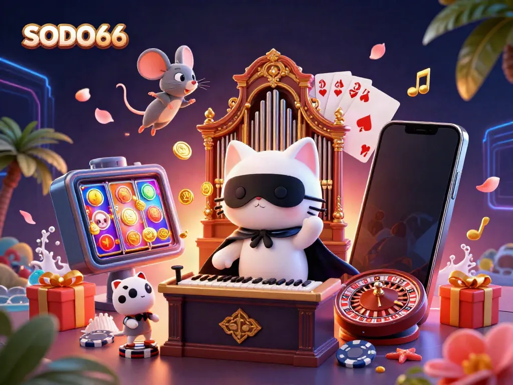 Experience thrilling games at SODO66 with a vibrant casino scene showcasing engaging characters and dynamic gameplay elements.