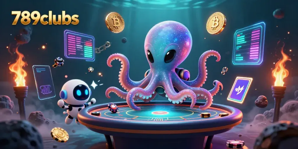 Engage with thrilling games at 789clubs featuring an alien octopus at a poker table.