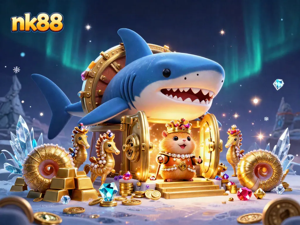 Experience thrilling betting at nk88 with a golden hamster king presiding over a treasure-filled throne.