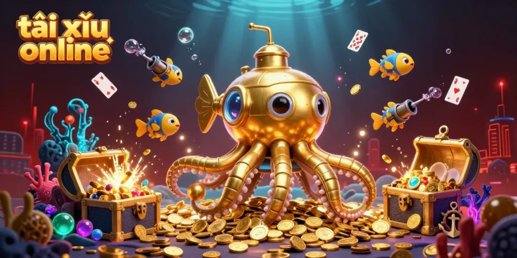 Engage in thrilling tài xỉu online action with a vivid underwater casino scene showcasing the magical elements of the game.