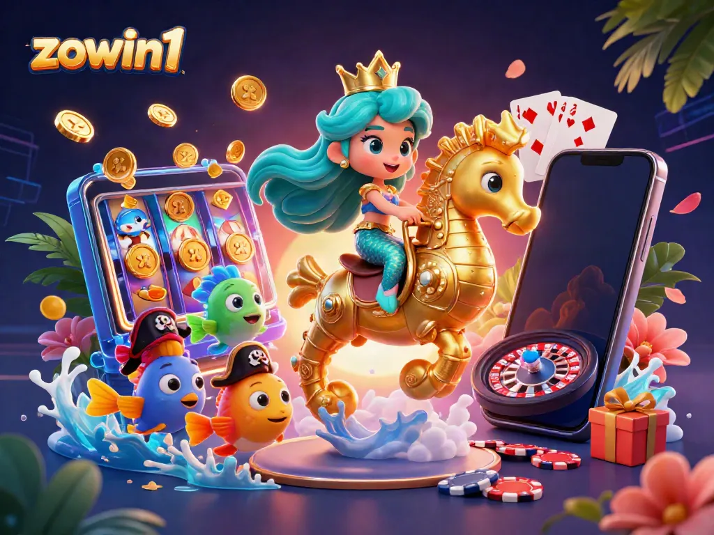 Engage with zowin1 as mermaid princess and golden seahorse explore vibrant slots.