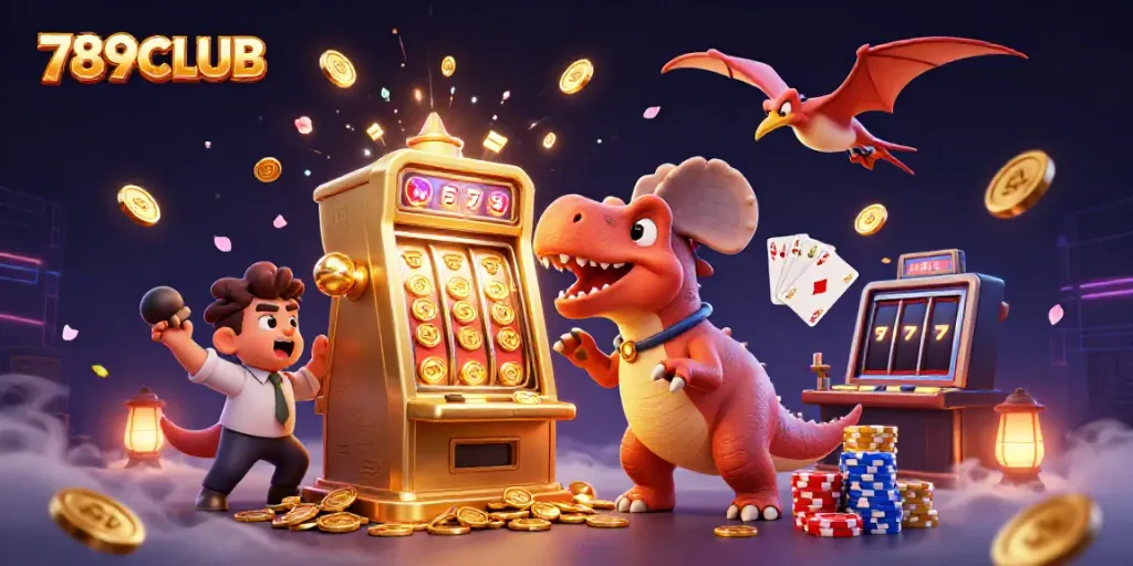 Experience the excitement of 789CLUB as the pachycephalosaurus wins jackpots amidst a dynamic casino scene.