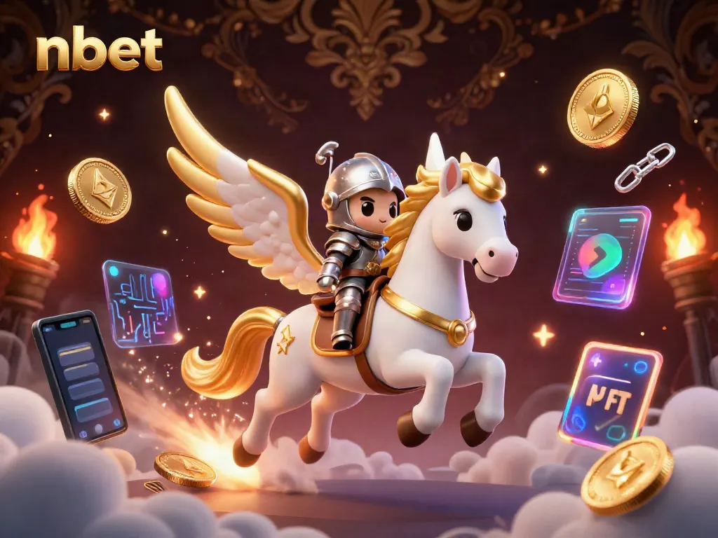 Experience thrilling gaming with nbet's celestial horse and knight in a vibrant casino scene.