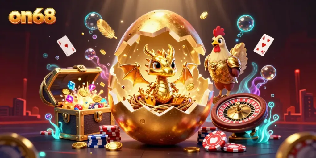 on68 showcases a golden dragon on poker chips surrounded by vibrant casino elements, emphasizing gaming excitement.